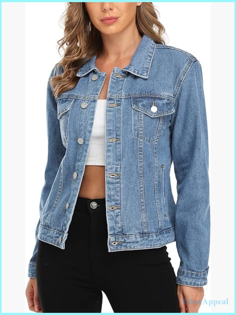 Vintage Wash Denim Jacket Button Up Long Sleeve Basic Trendy Jean Coat 3 Pockets
